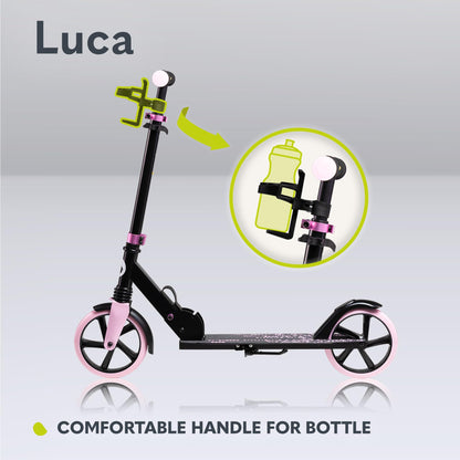 Lionelo Luca lightweight foldable scooter for kids and teens, featuring adjustable handlebars and 20cm wheels.