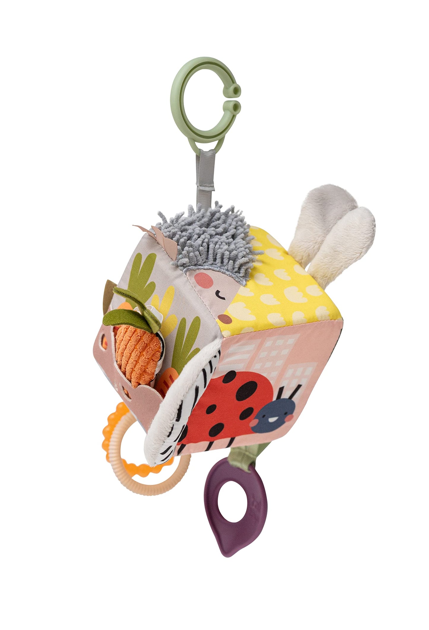 Taf Toys Urban Garden Activity Cube Sensory Baby Hanging Toy. Includes Teether, Baby Safe Mirror, Padded Handle, Chime Bell. Clips on Cot, Pram or Car Seat. Suitable for Boys & Girls 0 month +
