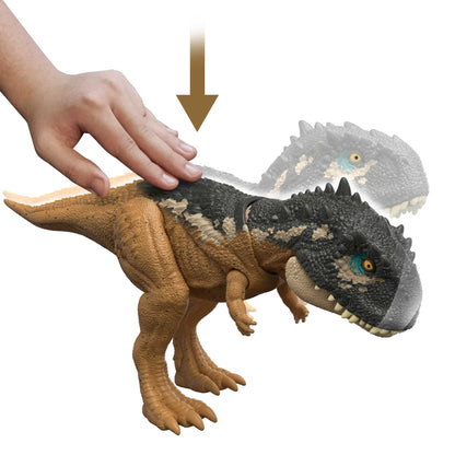 Jurassic World Dominion Roar Strikers Skorpiovenator Dinosaur Action Figure with Roaring Sound and Attack Action, Toy Gift Physical & Digital Play , HDX37