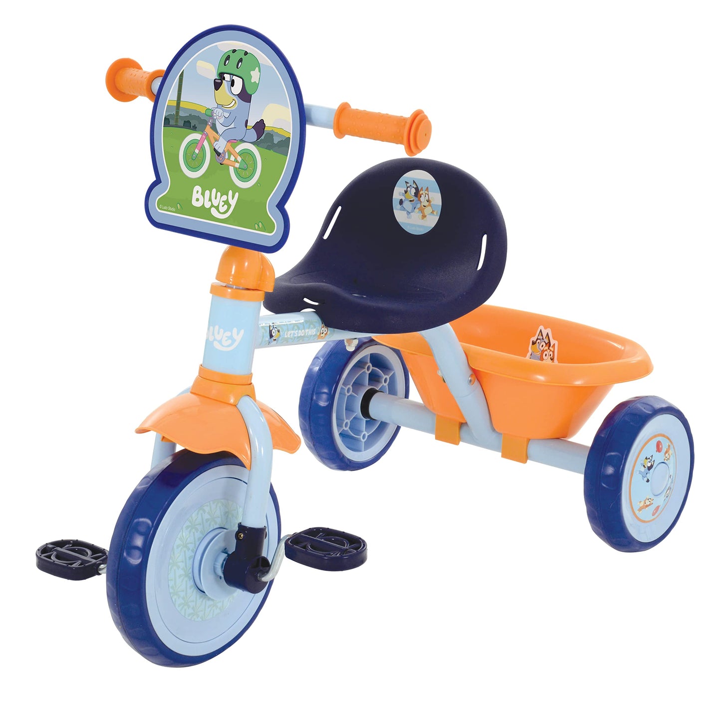 Bluey First Ride On Trike - Licensed Kids' Ride On Toy with Adjustable Handle, Easy-Switch Pedal Clutch, Puncture-Proof Tyres, Steel Frame, Front Mudguard, Rear Storage Suitable age 2 years +
