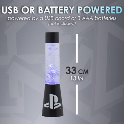 PlayStation Paladone | Sony Glitter Liquid Mood Light with Floating Controllers & Icons | Officially Licensed Sony Merchandise | PS5 | Lava Lamp | Desk Lamp | Bedside Light | Gaming Decor