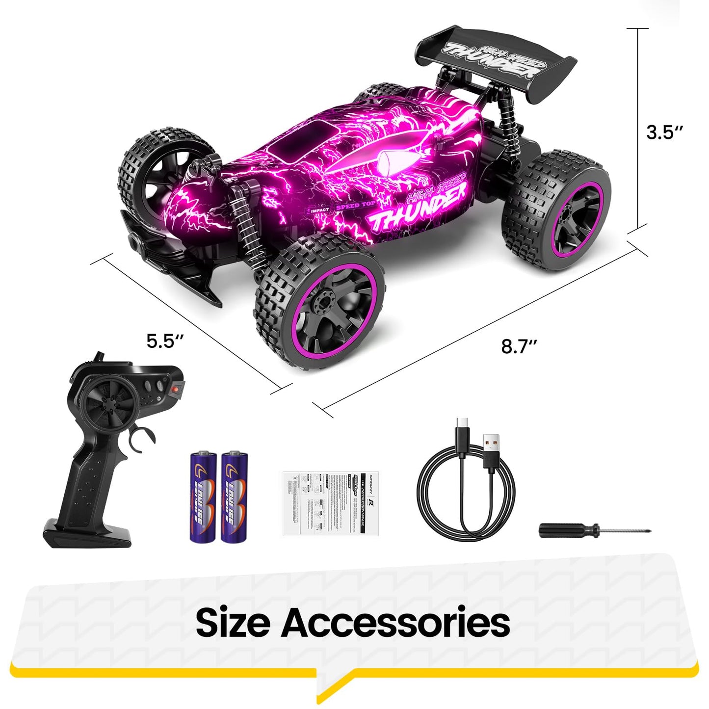 Tecnock RC Car Remote Control Car for Kids, 1:18 High Speed 20 KM/H 2WD RC Buggy, 2.4GHz Off Road Racing with Rechargeable Batteries, Toys Gift for Boys and Girls
