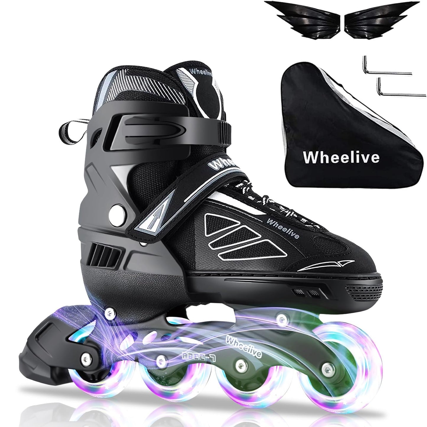 Wheelive Adjustable Inline Skates for Kids, Performance Roller Skates with Full Light Up Wheels Ideal for Boys, Girls, Beginners, Adults