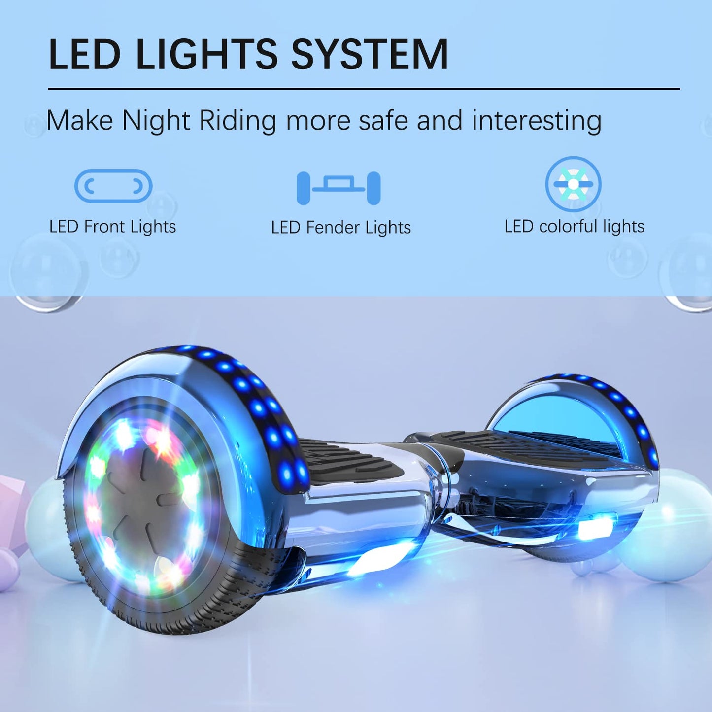 RCB Hoverboards with Go Kart Seat Bundle for Kids Segways Built in LED lights Bluetooth Speaker Hoverboards, Gift for Kids and Adult
