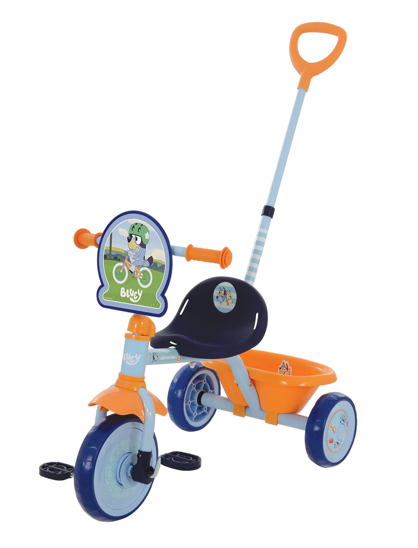 Bluey First Ride On Trike - Licensed Kids' Ride On Toy with Adjustable Handle, Easy-Switch Pedal Clutch, Puncture-Proof Tyres, Steel Frame, Front Mudguard, Rear Storage Suitable age 2 years +