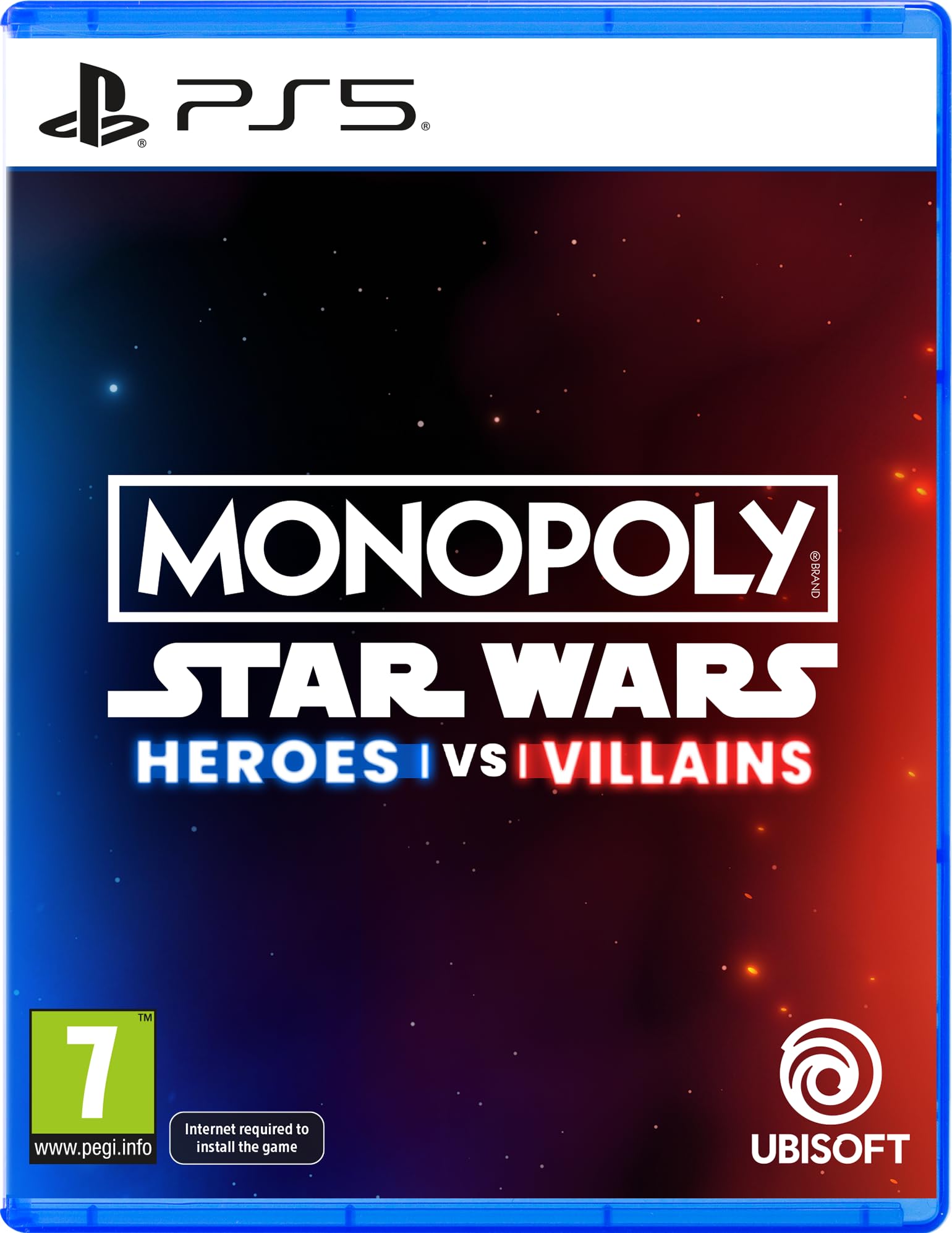 Ubisoft Monopoly Star Wars Heroes vs Villains game for PS5 showing the game case with Star Wars themed artwork and characters.