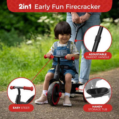 TP Zoomee 2 in 1 Trike – Firecracker -.Shock Resistant Wheels,