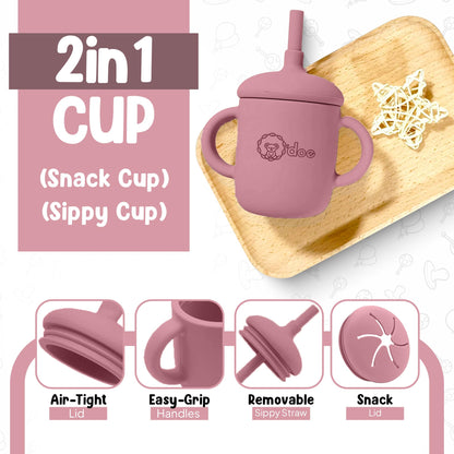 O'doe 17-Piece Baby Weaning Set | Led Weaning Supplies for Toddlers | Silicone Feeding Set BPA-Free, Bowl, Self-Eating Utensils, Spoons, Bibs, Sippy Cup, Food Plate Kit With Lid | Pink V2