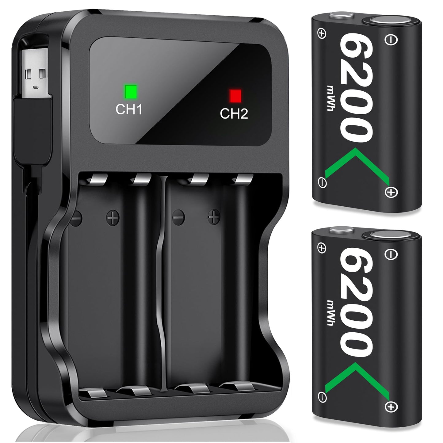 HELLCOOL rechargeable battery pack for Xbox One and Series X|S controllers with LED indicator and high capacity 6200mWh.
