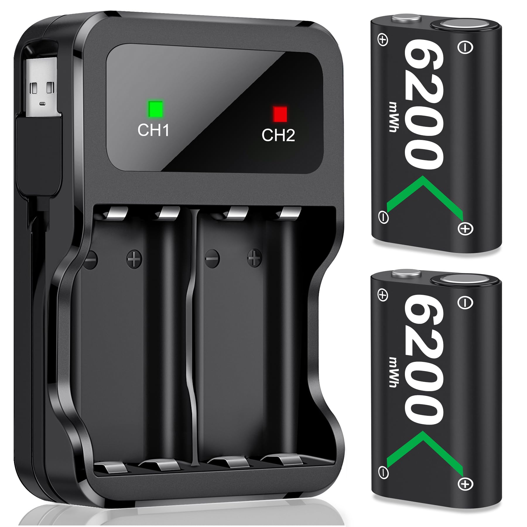 HELLCOOL rechargeable battery pack for Xbox One and Series X|S controllers with LED indicator and high capacity 6200mWh.