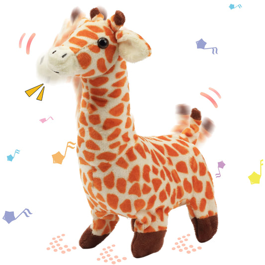 Hopearl Walking Giraffe Interactive Electronic Pet Plush Jirafa Toy with Sounds and Movements Animated Shaking Tail Gifts for Toddlers Birthday, Brown, 23cm