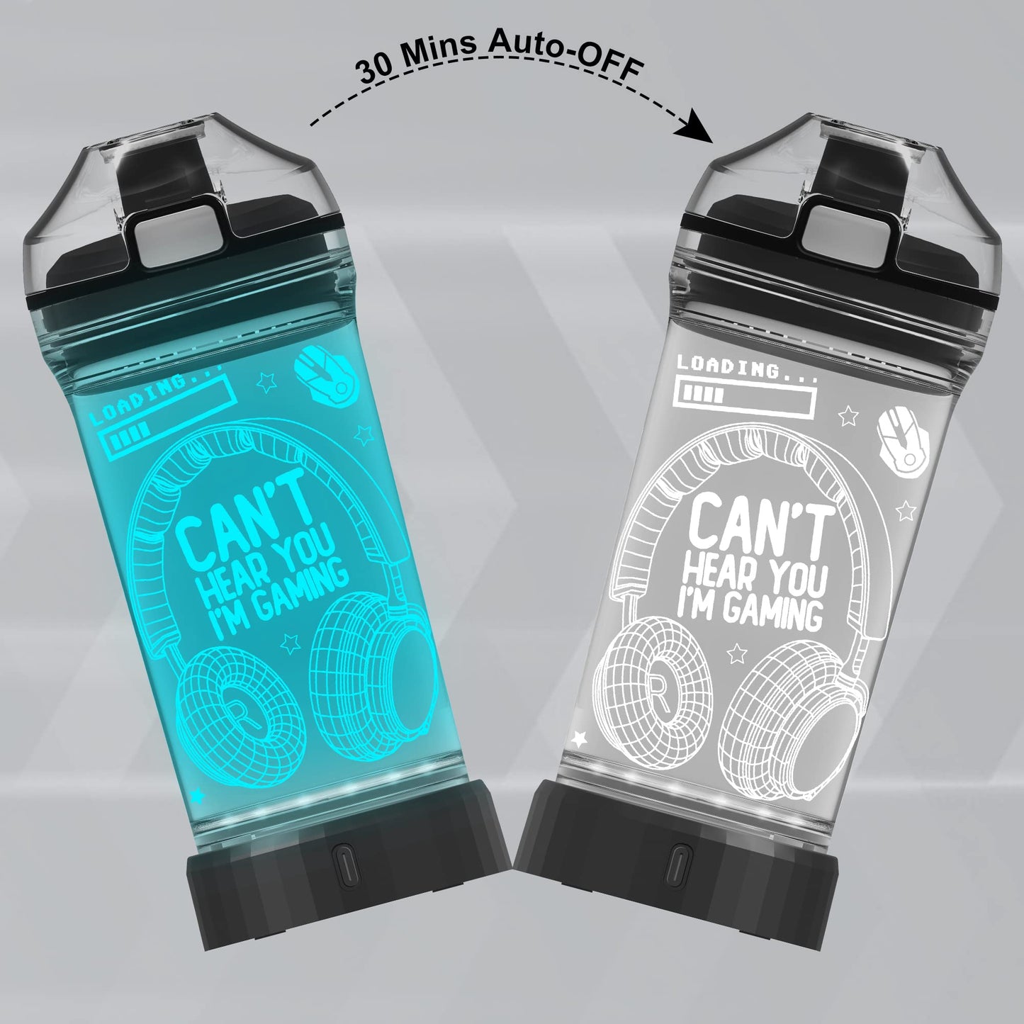 YuanDian Can't Hear You I'm Gaming Water Bottle, Headphone 7 Color Lights 3D Light up Drinking Cups Gifts for Gamers Boys, BPA Free & Leak Proof Flip Top Lid & Easy Clean & Carry Handle, 14oz/400ml