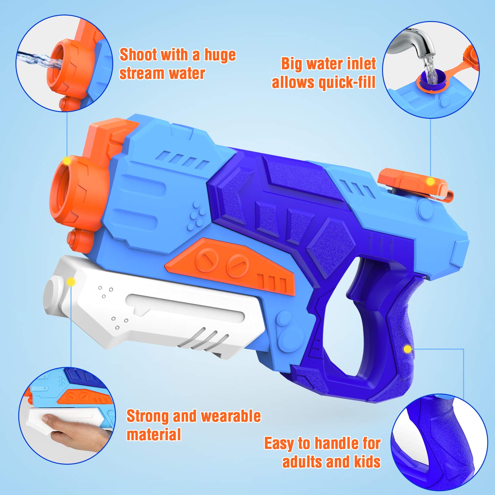 Kiztoys water gun toys for kids, two large-capacity water pistols with long-range spray, ideal for summer water play outdoors