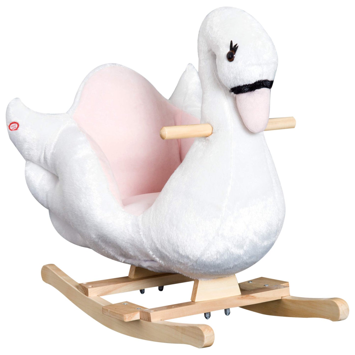 HOMCOM Kids Rocking Horse Plush Ride On Swan Toy w/Safety Seat for Toddler 18 Months +, White and Pink