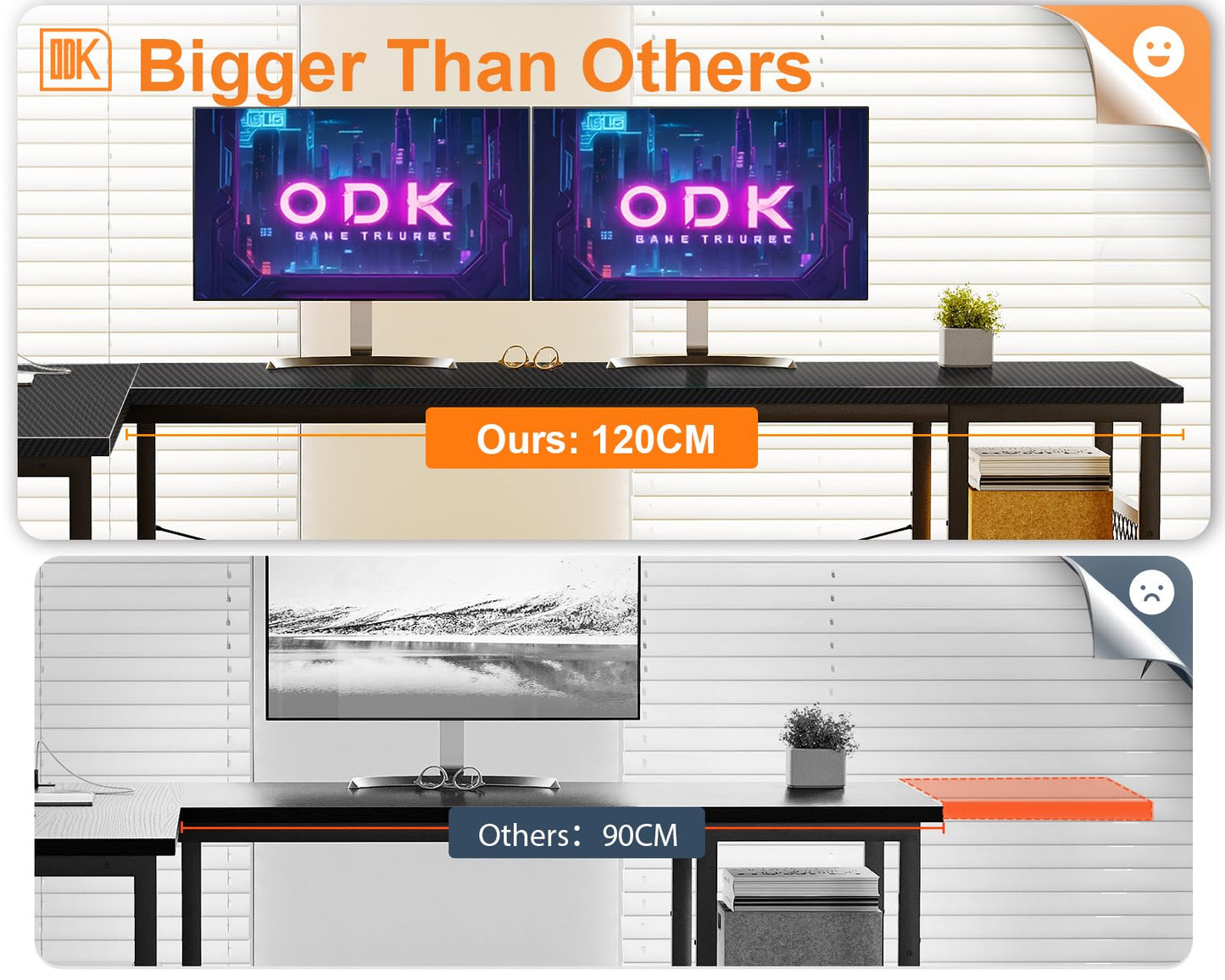 ODK L Shaped Gaming Desk, 168 X 120 cm Reversible Computer Desk with 2 Sockets and 2 USB Charging Ports, Corner Desks with Storage, Gaming Table Carbon Fiber Black