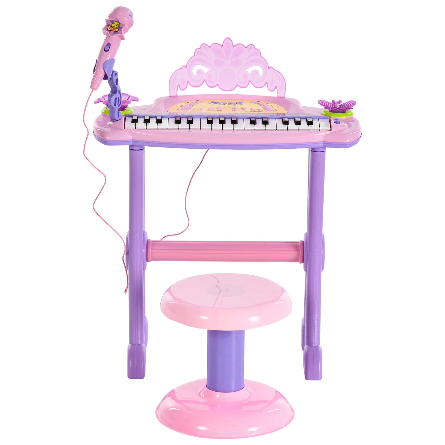 HOMCOM 32-key kids mini electronic keyboard with microphone, educational musical toy and grand piano stool for children