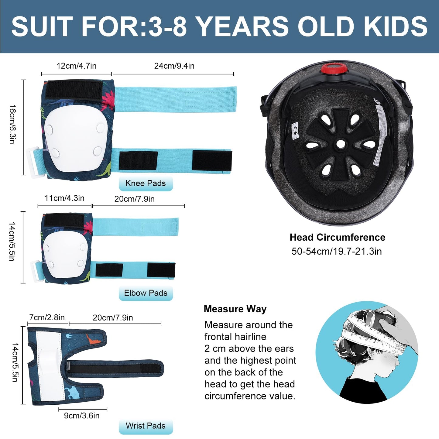 YOOXARMOR Adjustable Kids Bike Helmet Set with Knee Pads Elbow Pads Wrist guards for Toddler Age 3-5-8 Boys Girls,Child Safety Protective Gear Set for Inline Skating/Skateboard/BMX/Bike/Scooter