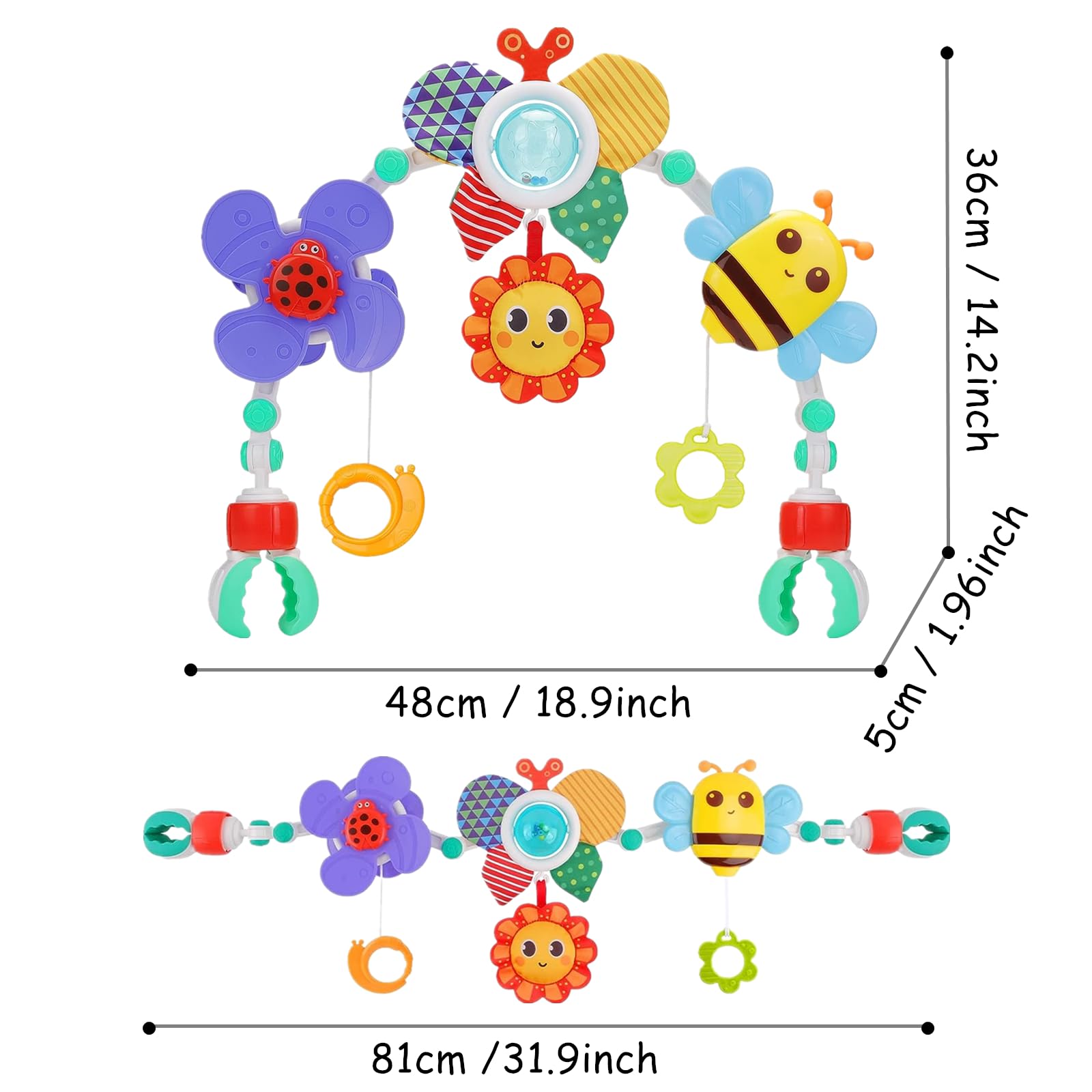 DQTYE baby stroll activity pram with foldable play arch and rattle toy, suitable for 6-12 months, ideal for travel.