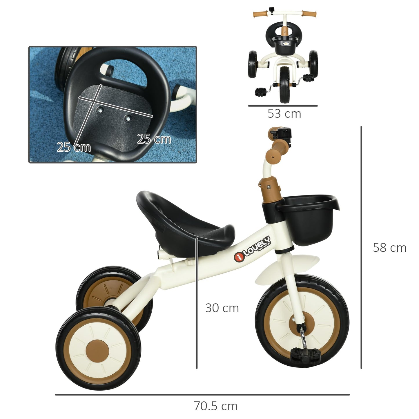 AIYAPLAY Baby Trike, Toddler Tricycle with Adjustable Seat, Basket, Bell, Kids Tricycle for 2-5 Years Old, White