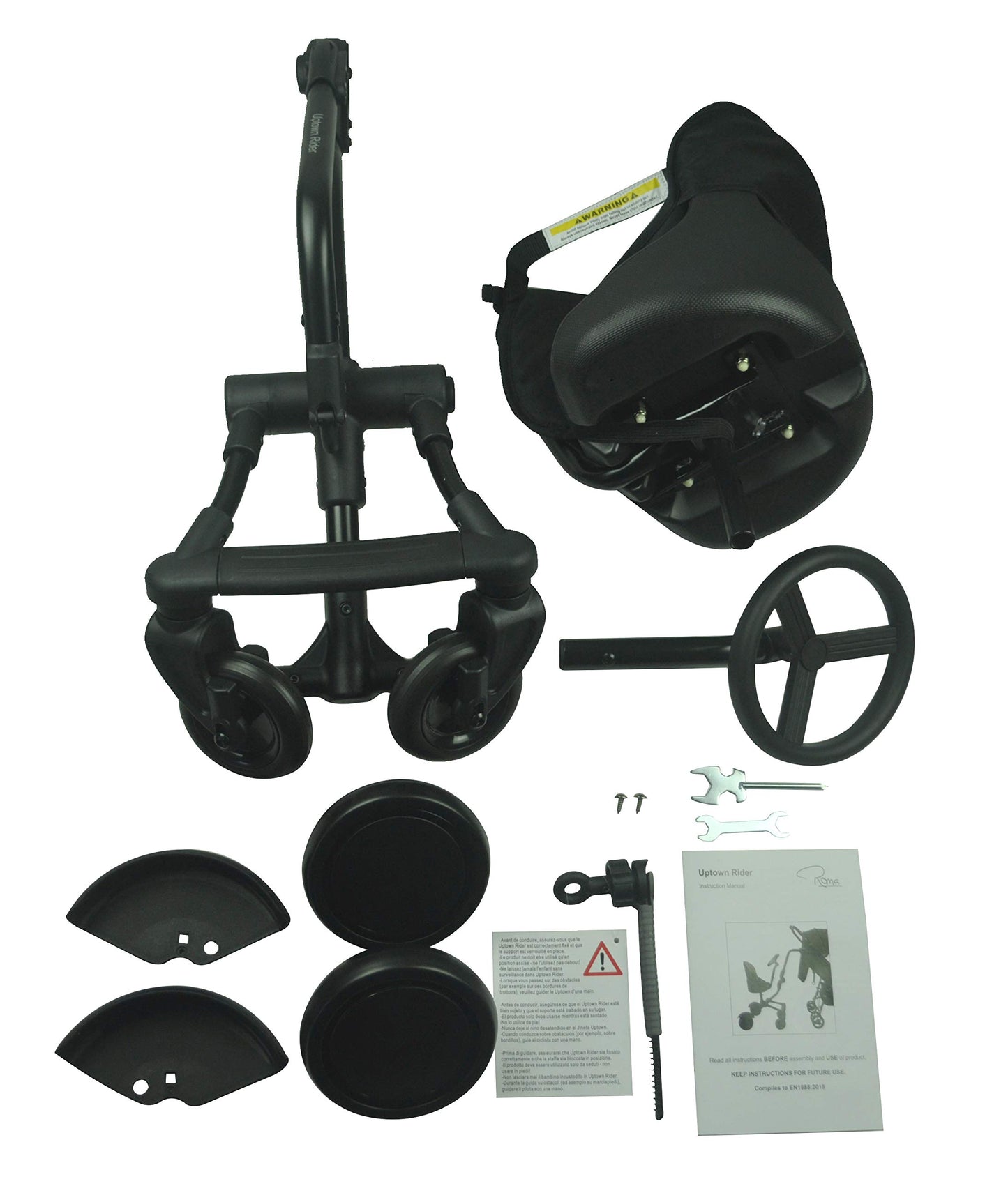Roma Uptown 4 Wheel Toddler Seat & Steering Wheel, Universal Buggy Board with Seat, Side Attachment for Pushchairs & Buggies, Supports Up to 25kg, Eliminates Double Pram Need