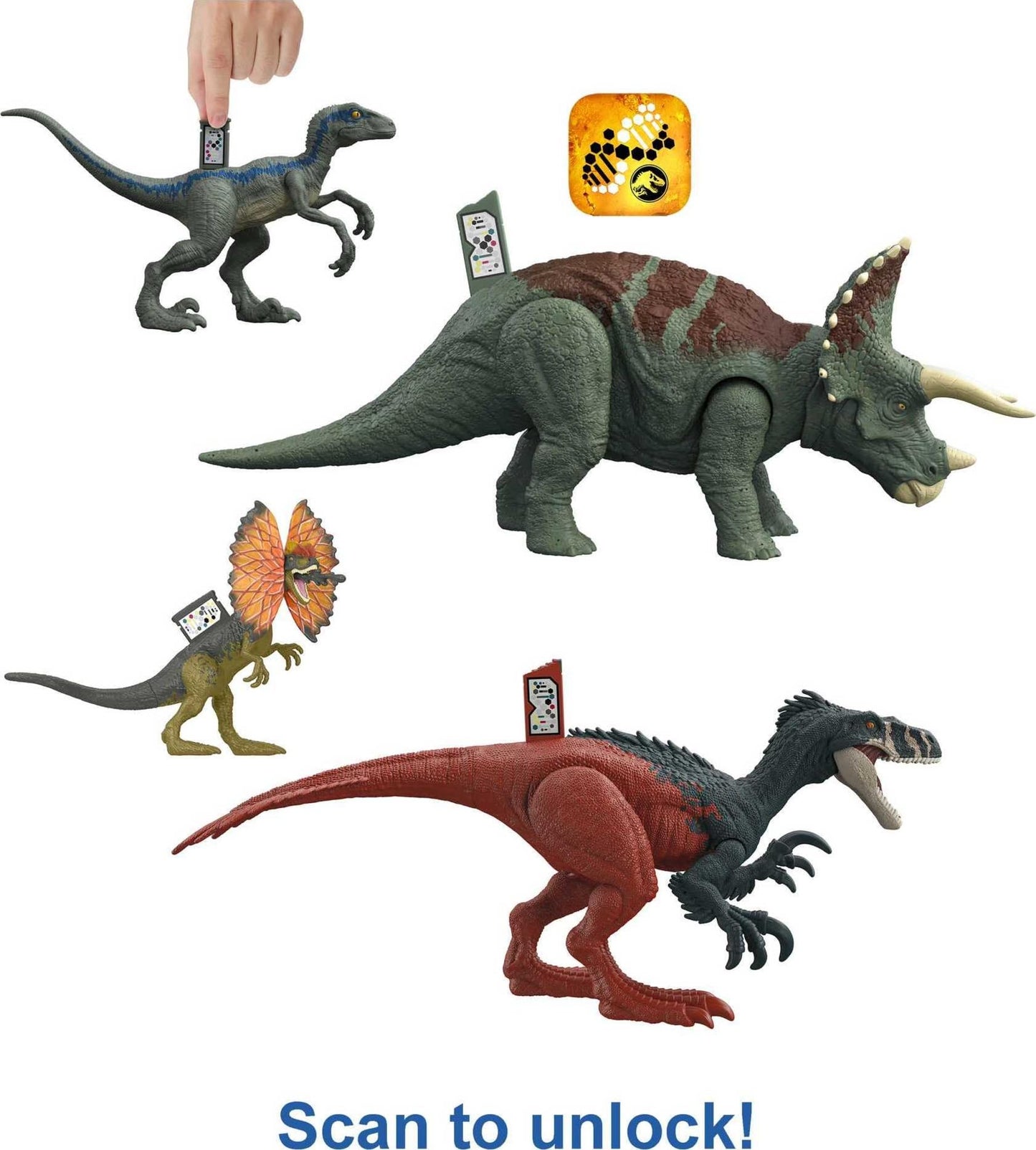 Jurassic World Dominion Survival Instincts Dinosaur Toys, set of 4 Action Figures, Blue, Dilophosaurus and Roar Strikers Megaraptor and Pteranodon Figures  Amazon Exclusive