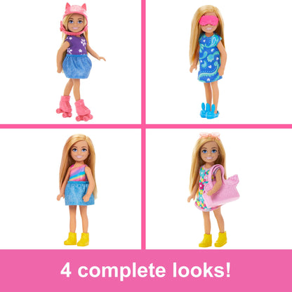 Barbie Chelsea doll with foldable closet playset, 15 clothes and accessories for on-the-go toy storage and play.