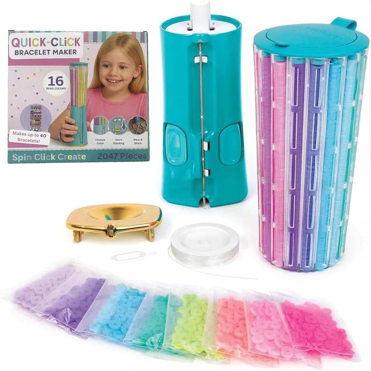 Quick Click Bracelet Maker Kit, Cool Bracelet Making Machine, 2047 Beads Fun DIY Jewelry Craft Kit, Rotating DIY Jewelry Set for 8-12 Girls & Teens, Develop Hands-On & Imagination & Creativity Skills