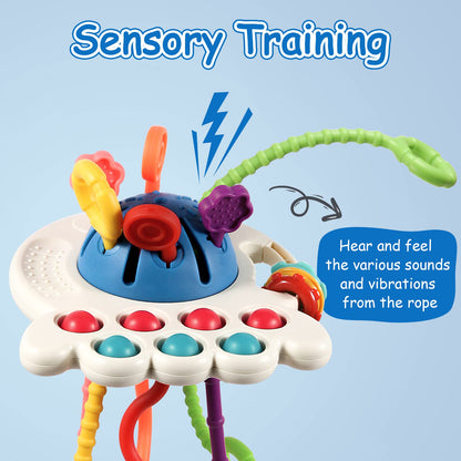 Hooku Montessori Toys for 2 Year Old, Sensory Toys for Babies, Food Grade Silicone Pull String Activity Toy, Fine Motor Skill Toy for Toddlers, Baby Travel Toy, Baby Girl Boy Gifts