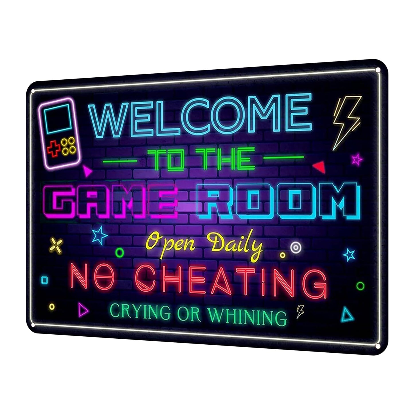 Welcome to the Game Room Metal Tin Sign – Cool Neon Gaming Decor for Boys & Teens, Gamer Room Accessories for Bedroom, Game Night Wall Decor Gift for Gamers, 12 x 8 Inch (2507)