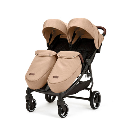 Ickle Bubba Venus Double Max Stroller – Compact, Lightweight Foldable Twin Pushchair for Twins or Siblings, Suitable from Birth to 15kg (Approx. 3 Years) (Biscuit)