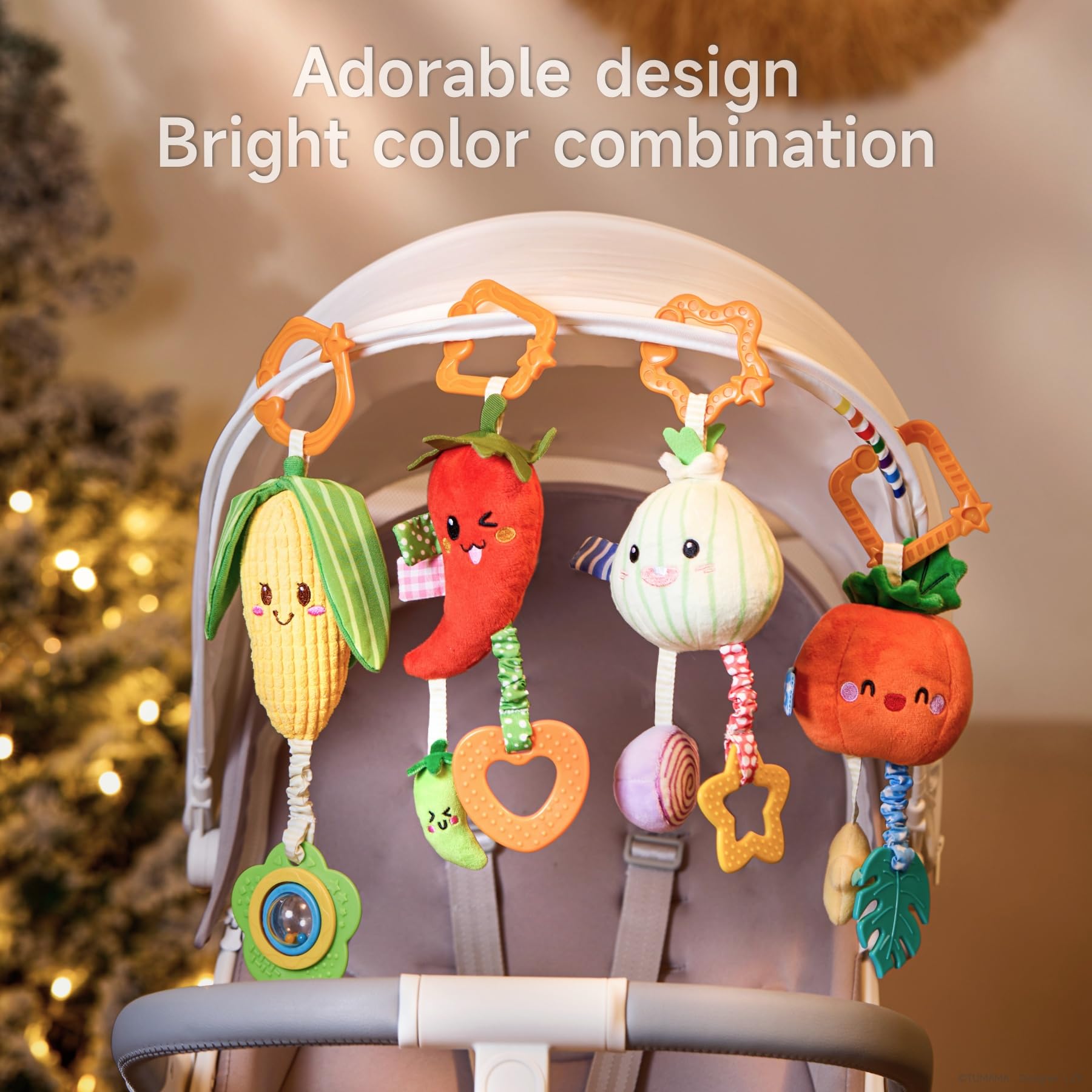 TUMAMA KIDS baby rattle sensory toy clipped to pram for infants 0-12 months, colorful and safe for boys and girls.