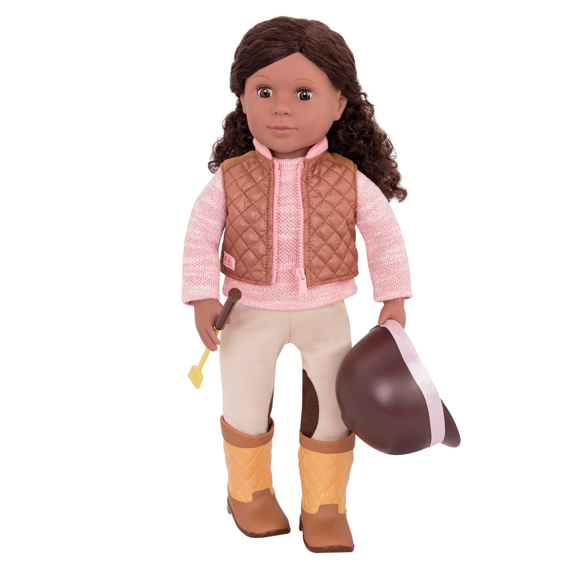 Deluxe equestrian outfit for 18-inch dolls, featuring riding clothes and accessories from Our Generation.