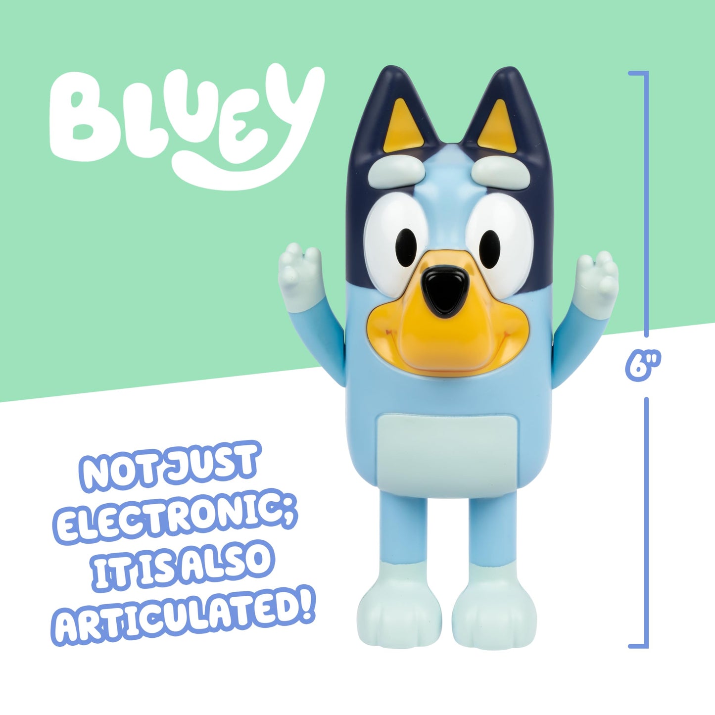 Bluey Hide & Seek Game, Hide the figure and press her nose to start the built-in timer, talks and giggles to help kids find her, When found, kids can Dance To Theme Song