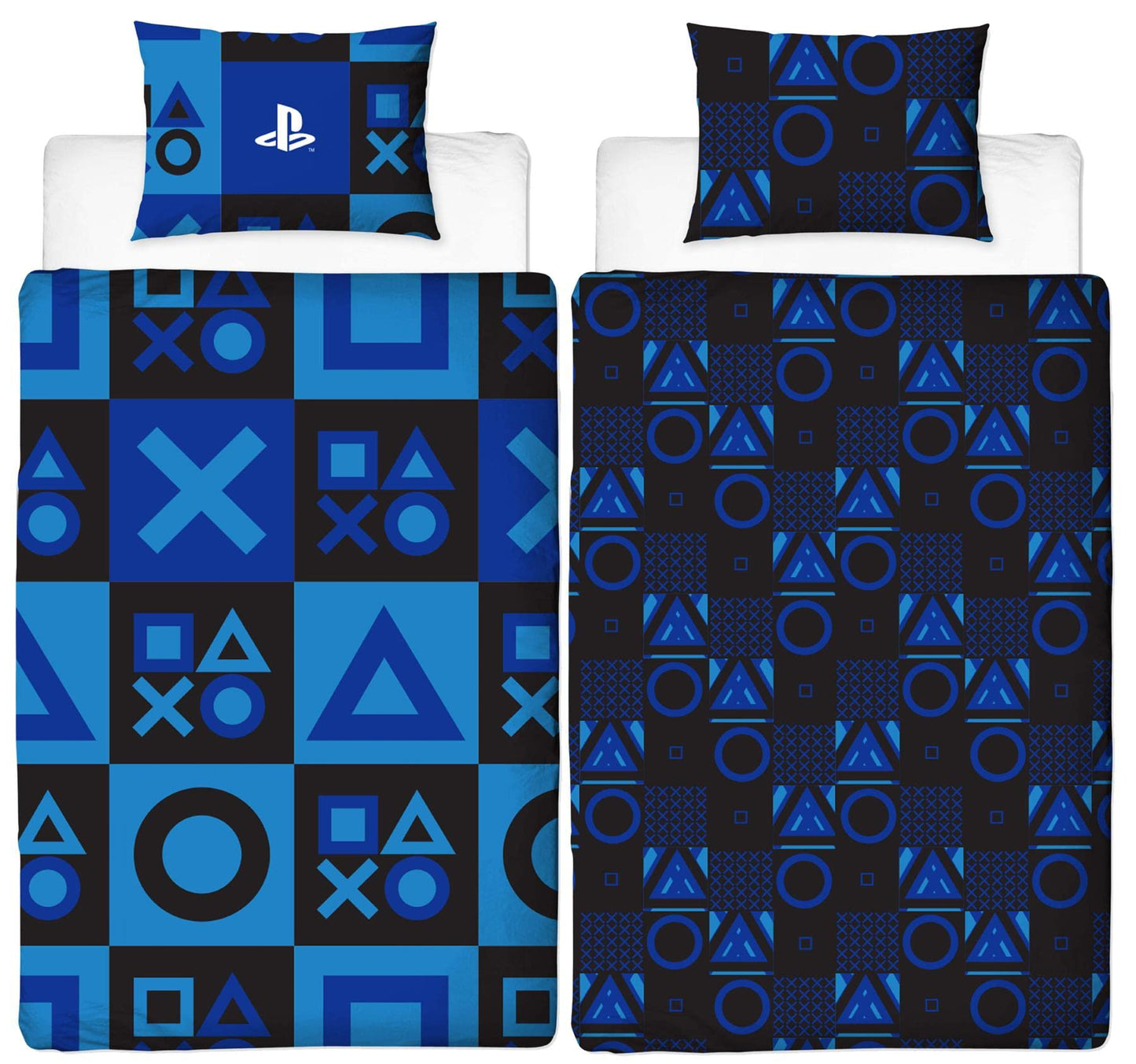 PlayStation Checks single duvet cover with controller icons design, reversible bedding set with matching pillowcase, official licensed product