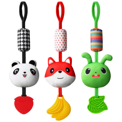 Aolso baby stroller toy with hanging rattles, high contrast animal-shaped plush caterpillar for newborns and early learning.