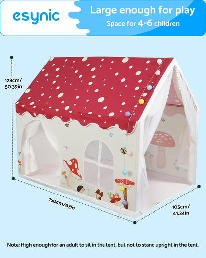 eSynic extra large kids indoor playhouse tent with lights, windows, non-slip mat, suitable for boys and girls aged 3-12.