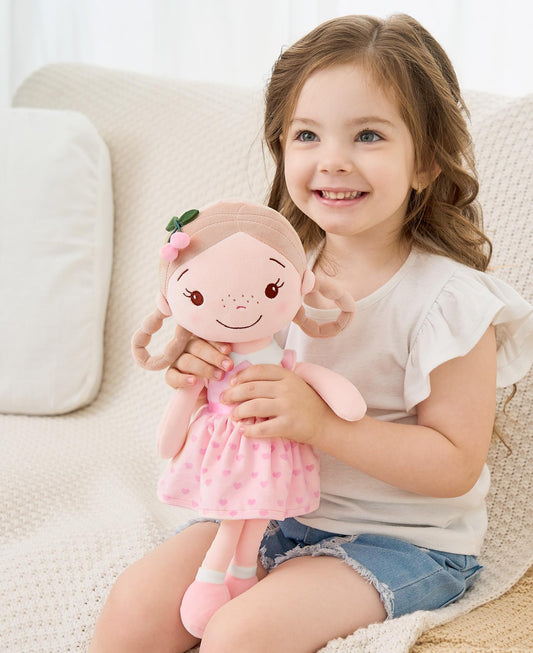 GAGAKU Soft Baby Doll Toys (16'') for Girls, My First Baby Rag Dolls for +3 Year Old Girl Birthday Gift Plush Doll Toys Machine Washable Baby Doll for Toddler Kids Infants (16-inch Cherry Girl)