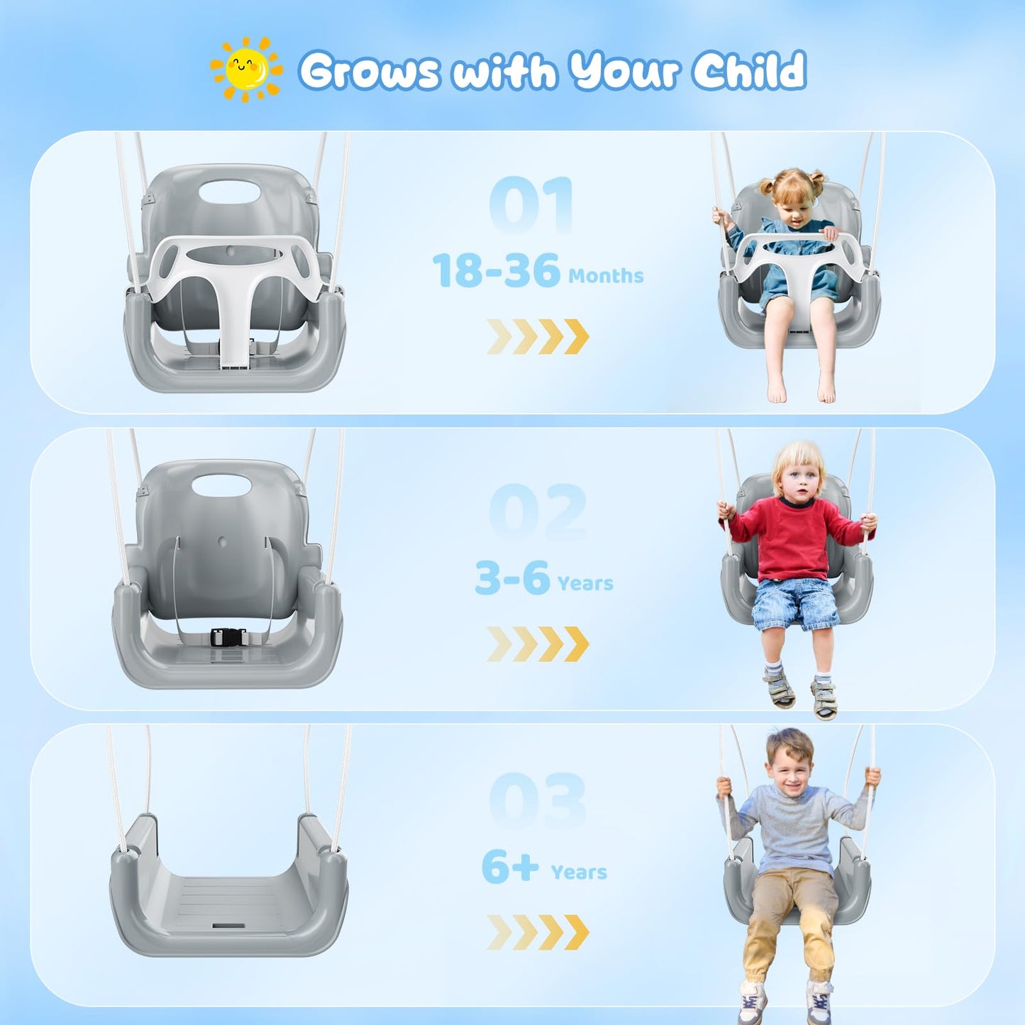 4 in 1 Toddler Swing Set, Kids Swing with Folding Metal Frame Stand, Safety Belt, for Baby In & Outdoor, Garden Playground Set, Swing Sets for backyard (White)