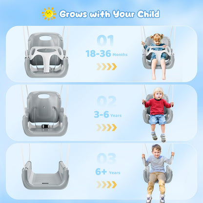 4 in 1 Toddler Swing Set, Kids Swing with Folding Metal Frame Stand, Safety Belt, for Baby In & Outdoor, Garden Playground Set, Swing Sets for backyard (White)