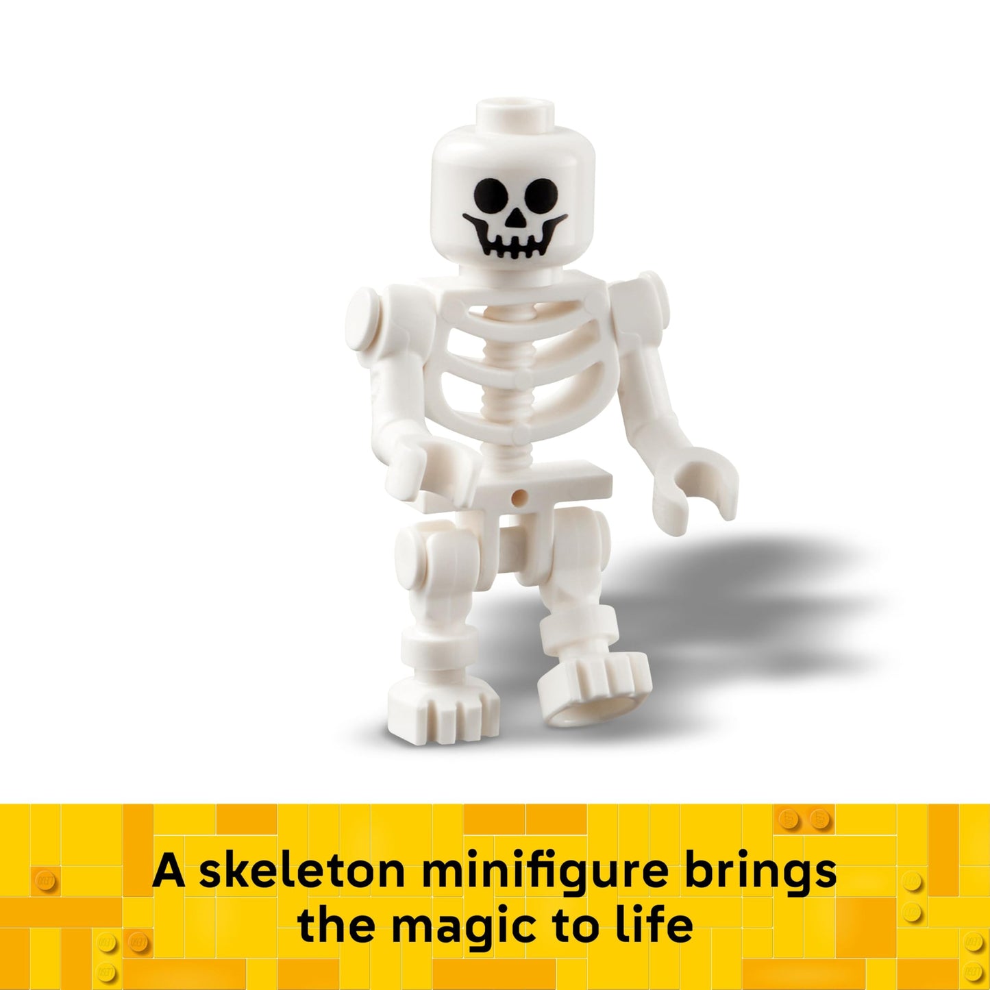 LEGO Halloween Barn playset featuring a skeleton minifigure, bat, and spooky lamps for imaginative play.