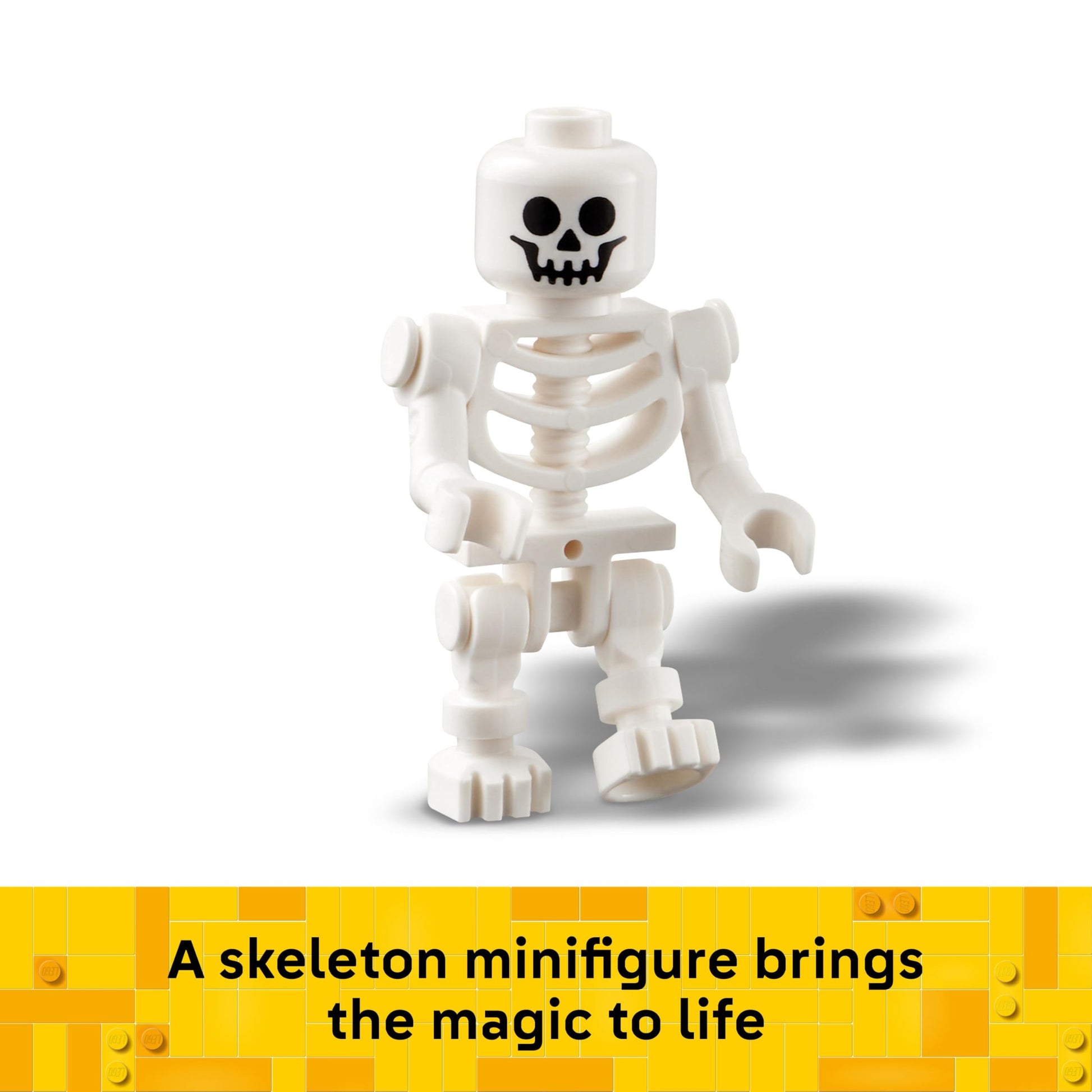 LEGO Halloween Barn playset featuring a skeleton minifigure, bat, and spooky lamps for imaginative play.