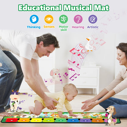 Rodzon Toys for 1-4 Year Old Boys Girls, Musical Play Mat with 9 Piano Keyboard, Piano Dance Mat Built in 19 Sounds & Recording Function for Toddlers Infant Kids Birthday Gifts Present Early Education