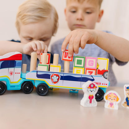 Melissa & Doug PAW Patrol Toy Truck with Alphabet & Number Wooden Building Blocks, Kids Toys for Girls and Boys Age 3+, PAW Patrol Toys, Play Vehicles Gift for 3 Year Old Boy or Girl