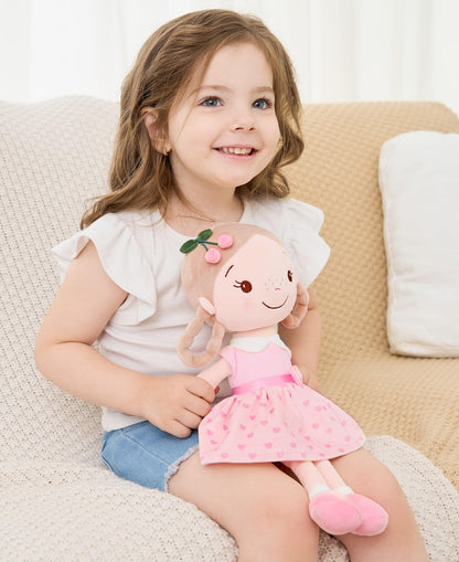 GAGAKU Soft Baby Doll Toys (16'') for Girls, My First Baby Rag Dolls for +3 Year Old Girl Birthday Gift Plush Doll Toys Machine Washable Baby Doll for Toddler Kids Infants (16-inch Cherry Girl)