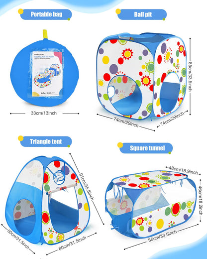 MAIKEHIGH Play Tent Tunnel, 4 in 1 Pop Up Tents Foldable Ball Pit Crawl Tunnel Indoor Outdoor Garden Game Boys Girls Baby Kids Gifts