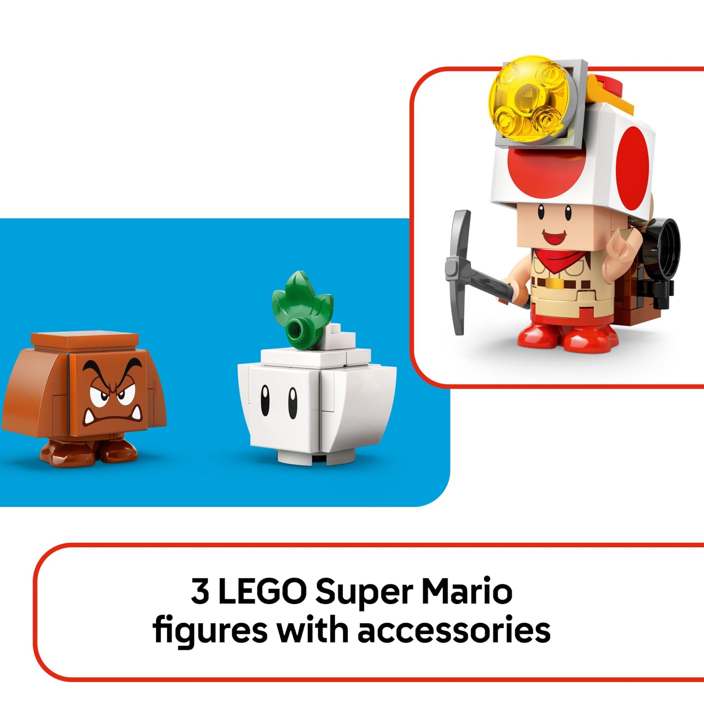 LEGO Super Mario Captain Toad's Camp set with figures, tent, collapsing bridge, and Goomba for kids aged 6+