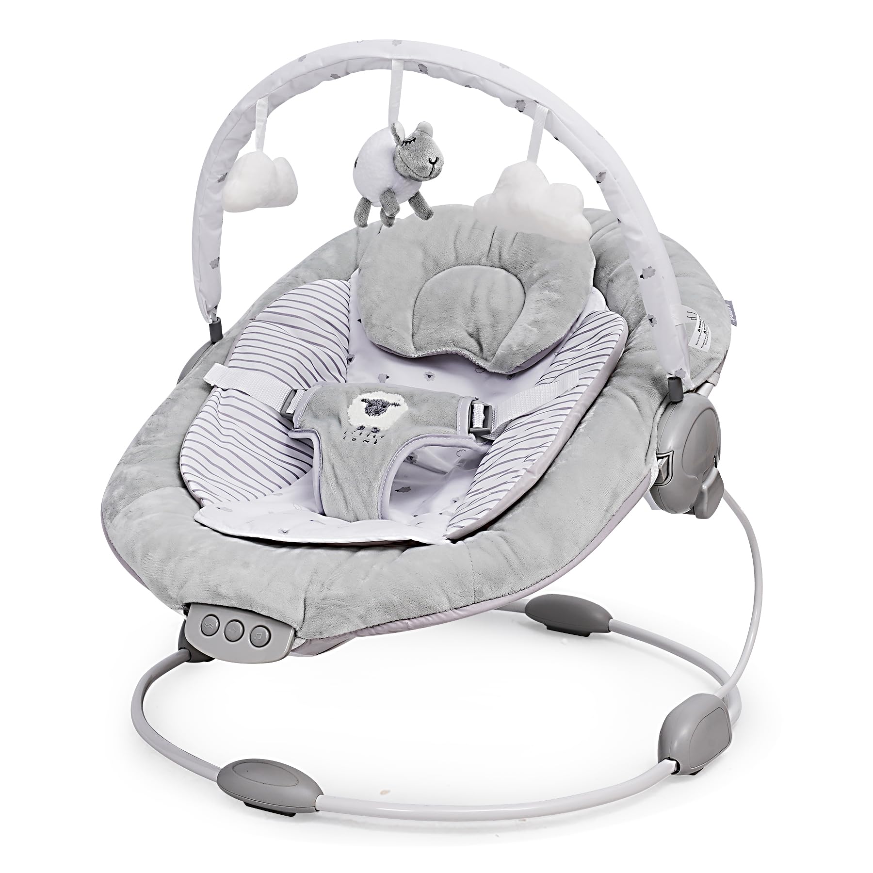 LADIDA soft padded lamb bouncer for newborns 0-6 months with soothing music and vibration features, plush and comfortable for babies.