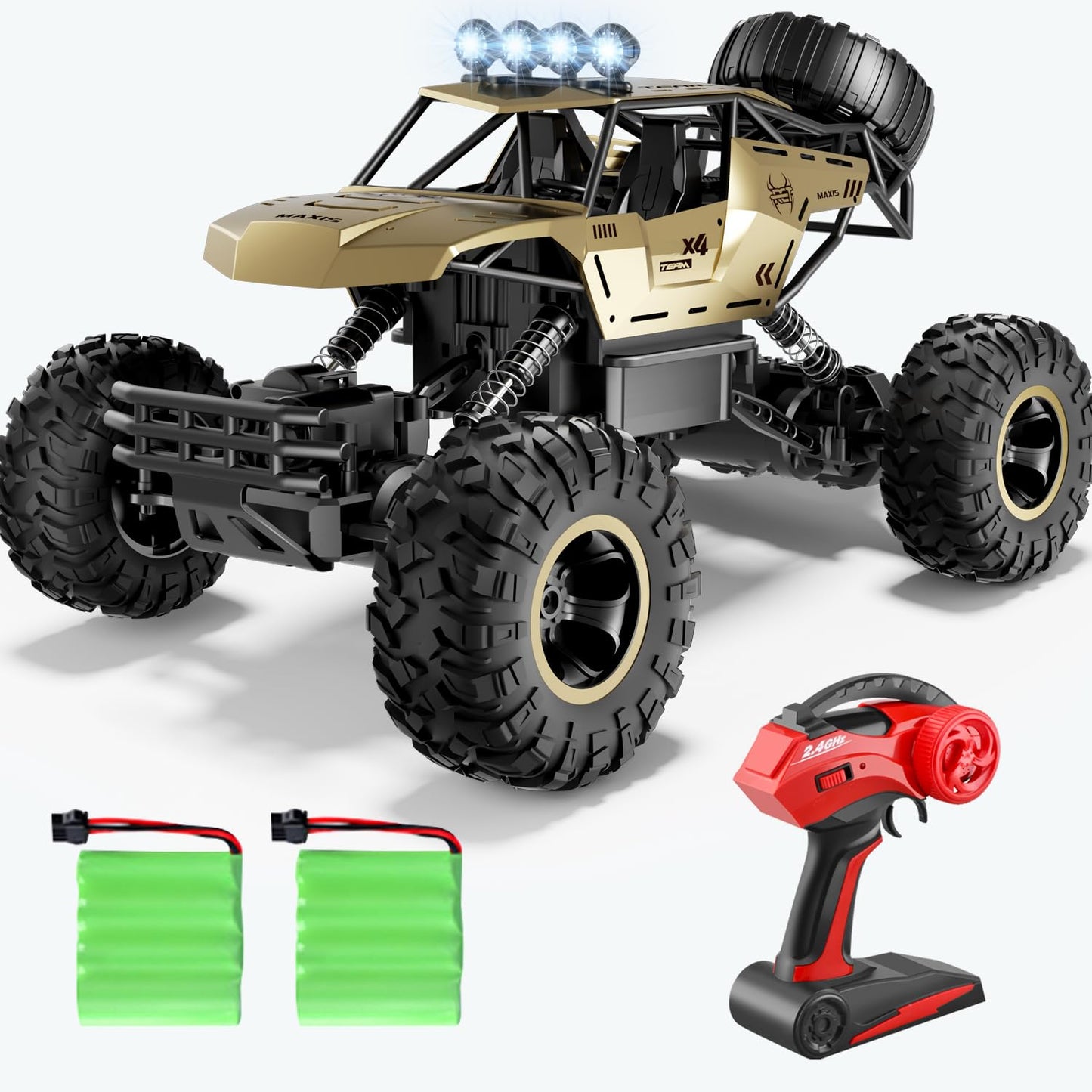 Jiakora 1:12 Remote Control Car Off-Road RC Car Monster Truck,Metal Shell 4WD Dual Motors LED Headlight Rock Crawler,2.4Ghz All Terrain Hobby Truck,2 Batteries for 90 Min Play,Boy Adult Gifts Toys