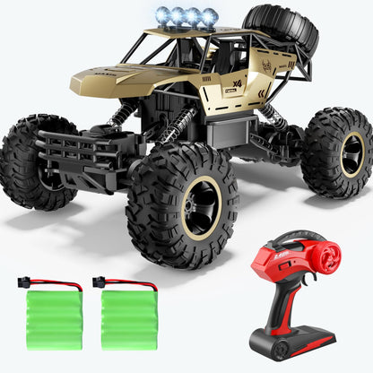 Jiakora 1:12 Remote Control Car Off-Road RC Car Monster Truck,Metal Shell 4WD Dual Motors LED Headlight Rock Crawler,2.4Ghz All Terrain Hobby Truck,2 Batteries for 90 Min Play,Boy Adult Gifts Toys