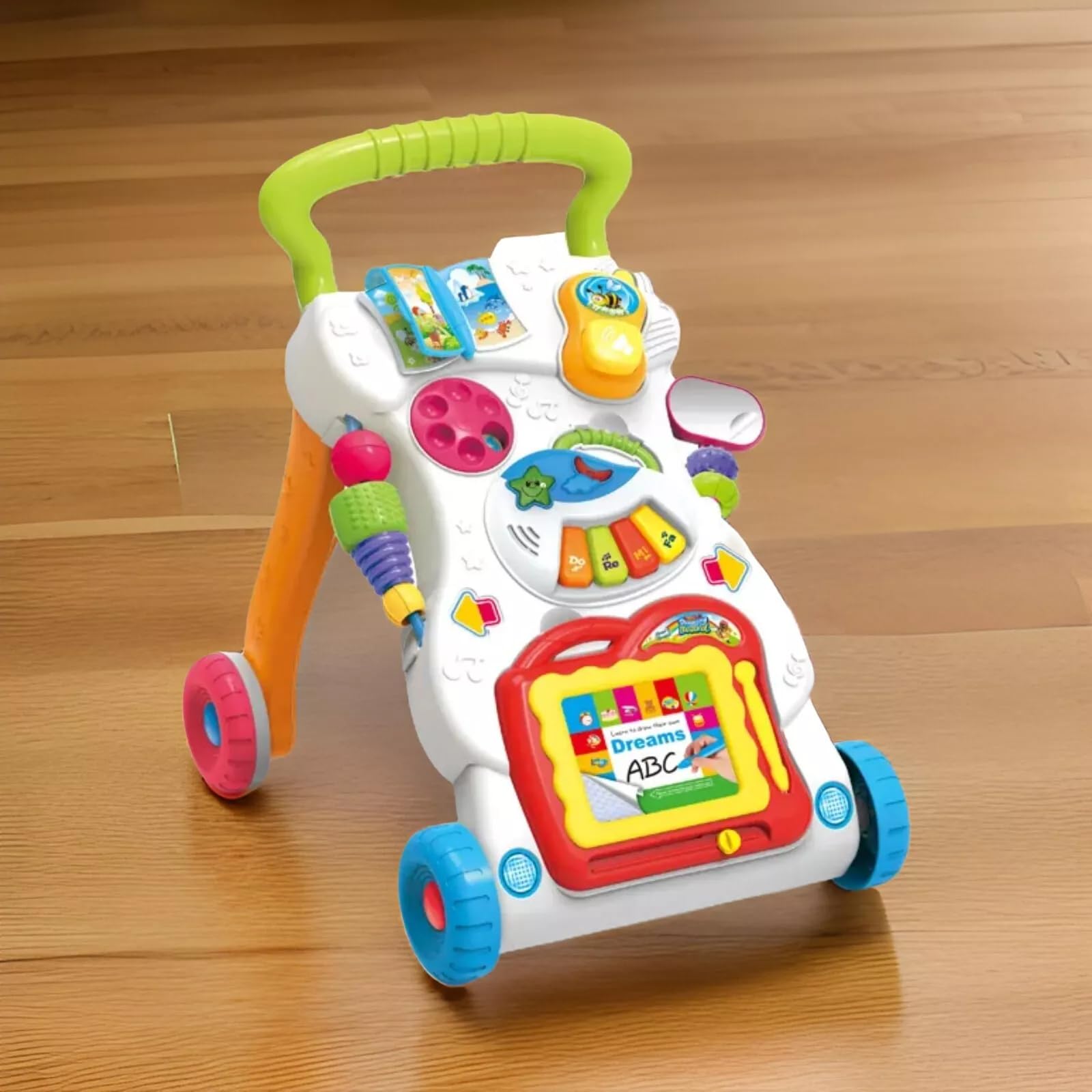 CELINO baby walker for first steps with shape sorter, lights, and music, designed for 6 months to 3 years old boys and girls.